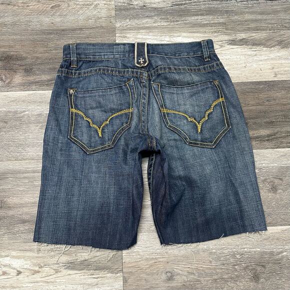Vintage Y2K Manchester Ltd. Blue Mens 31 Raw Edge Whiskered Denim Jean Shorts - Picture 1 of 10